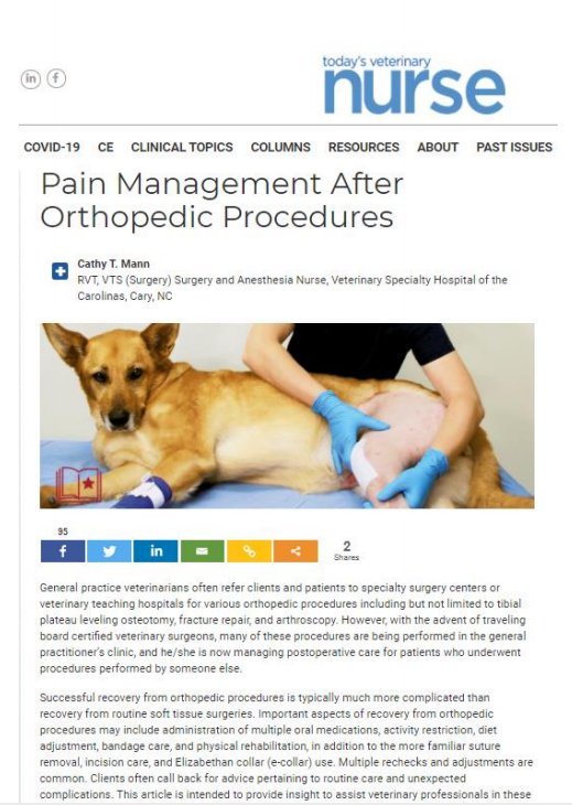 Today's Veterinary Nurse ArticlePain Management After Orthopedic Procedures VetOvation