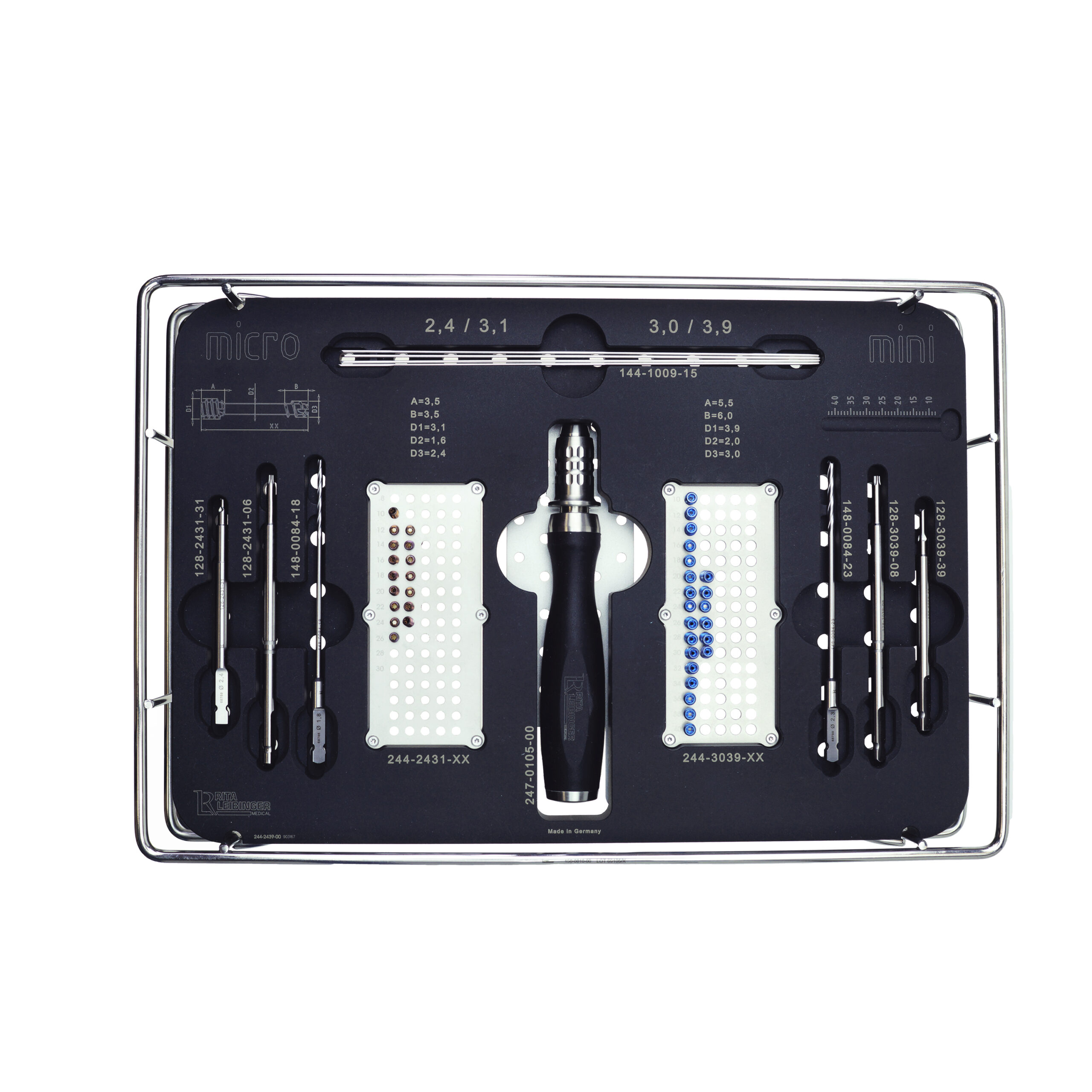 LeiCOM Cannulated compression Bone Screws Set, Micro 2.4/3.2mm & Mini 3.0/3.9mm